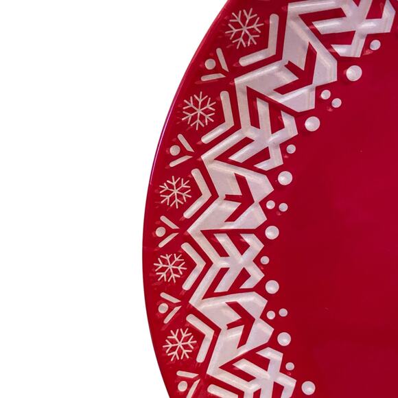 Holiday Red & White Melamine 11in Dinner Plates Set of 4 Christmas Snow New - Picture 10 of 10